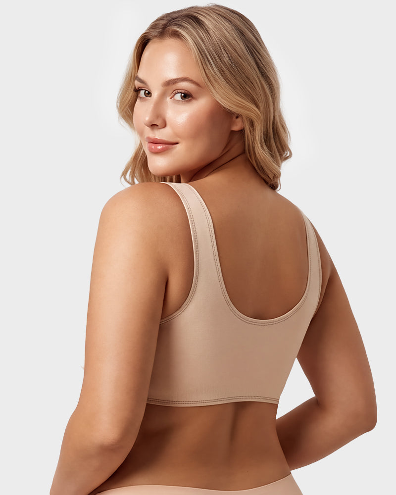 Front-Closure Square-Neck Breathable Minimizer Bra