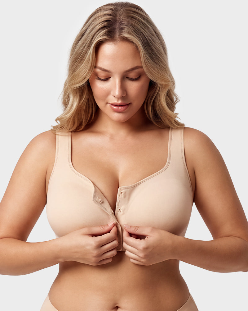 Front-Closure Square-Neck Breathable Minimizer Bra