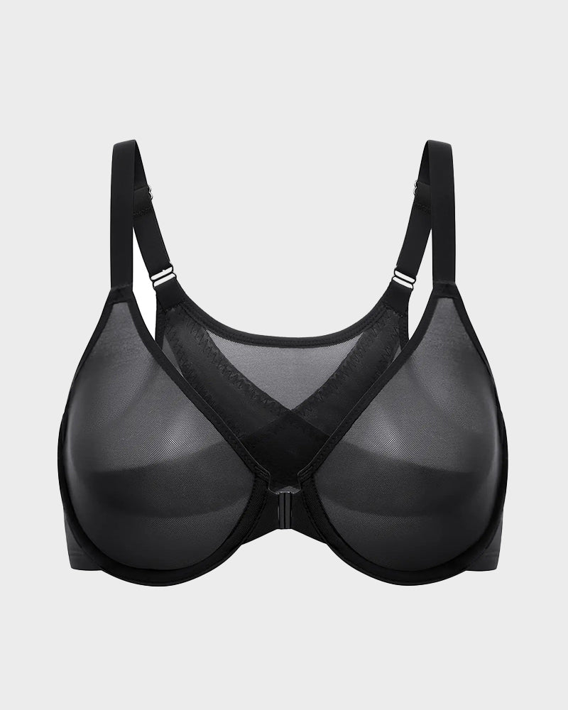 Front Closure Mesh Support Bra
