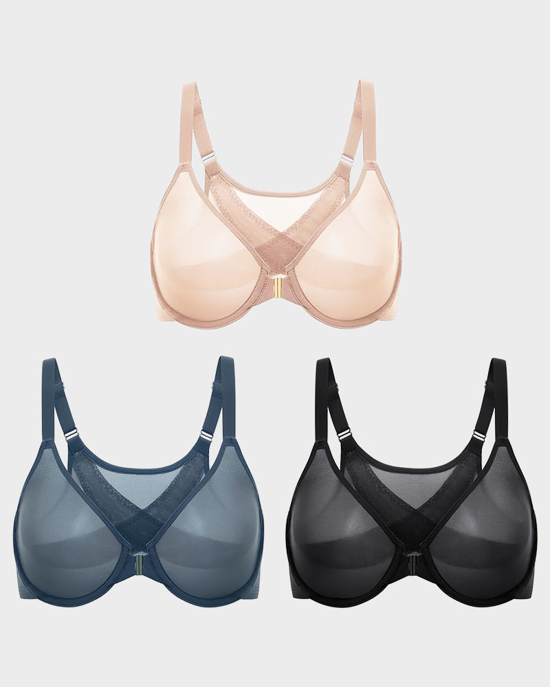 Front Closure Mesh Support Bra Multipack