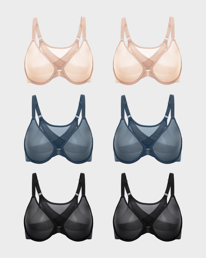 Front Closure Mesh Support Bra Multipack