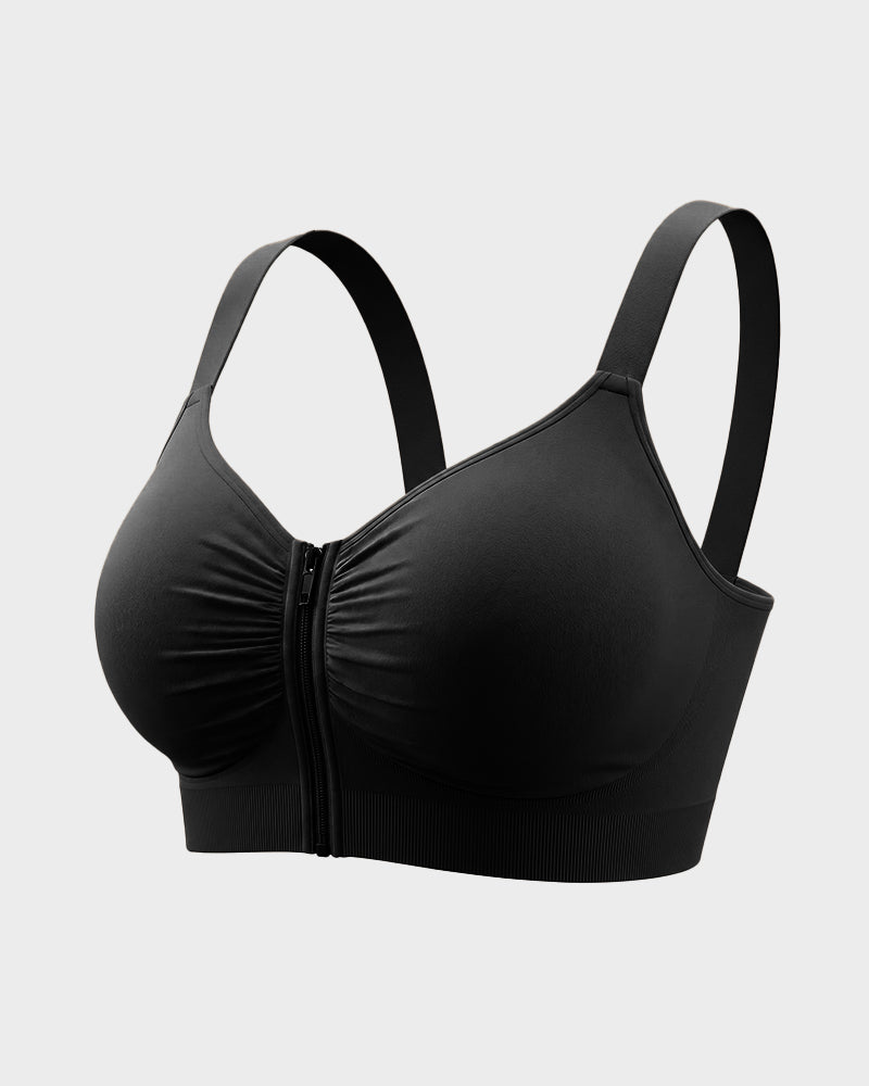 Front Zip No-Wire Support Bra