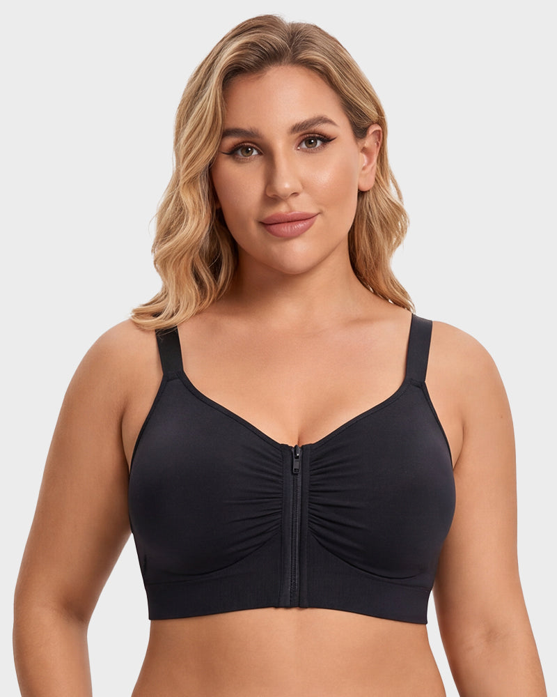 Front Zip No-Wire Support Bra