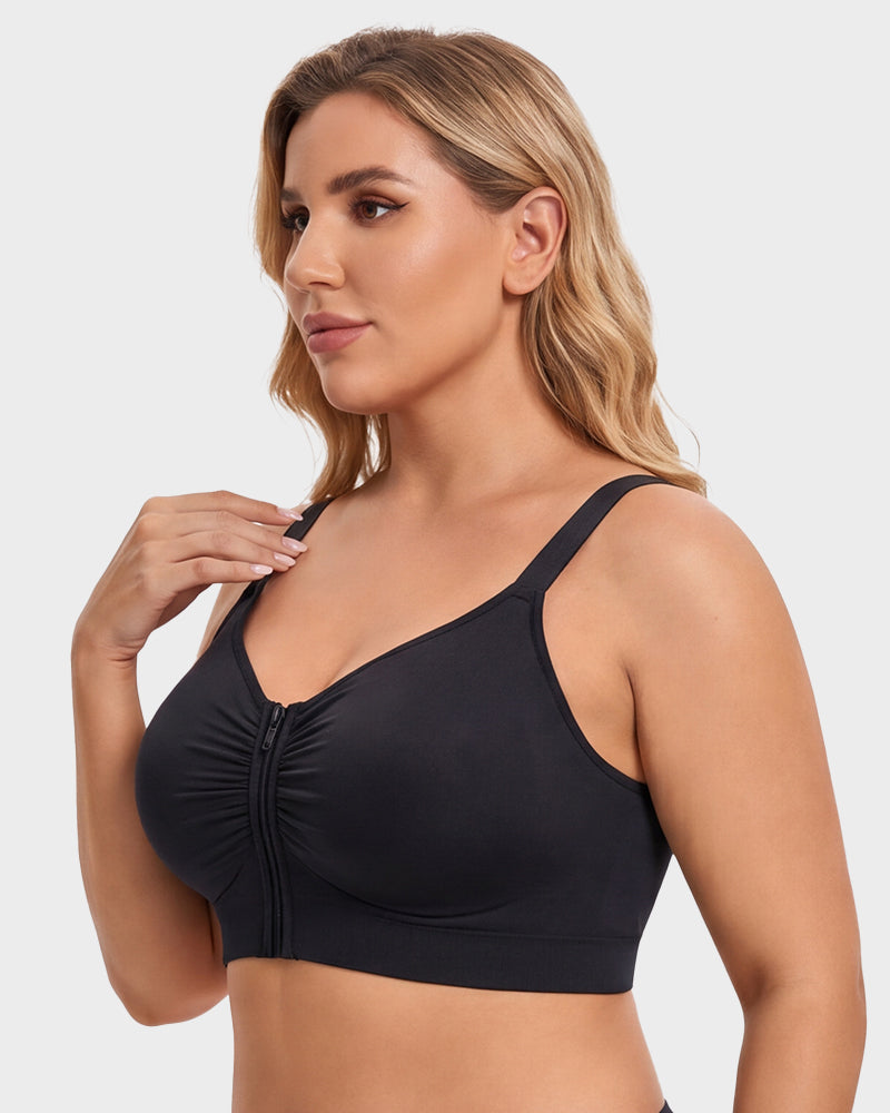 Front Zip No-Wire Support Bra
