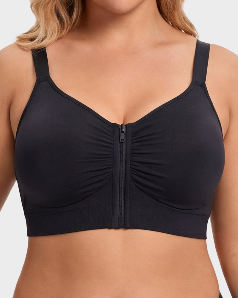 Front Zip No-Wire Support Bra