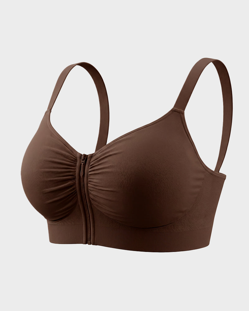 Front Zip No-Wire Support Bra