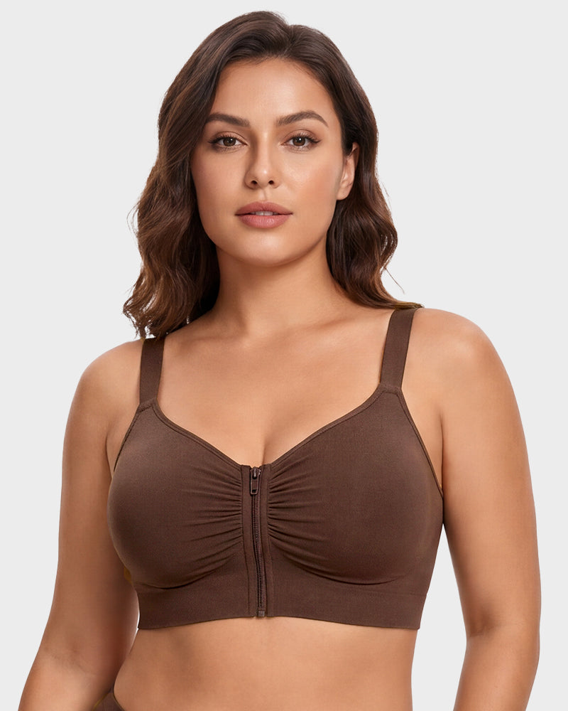 Front Zip No-Wire Support Bra
