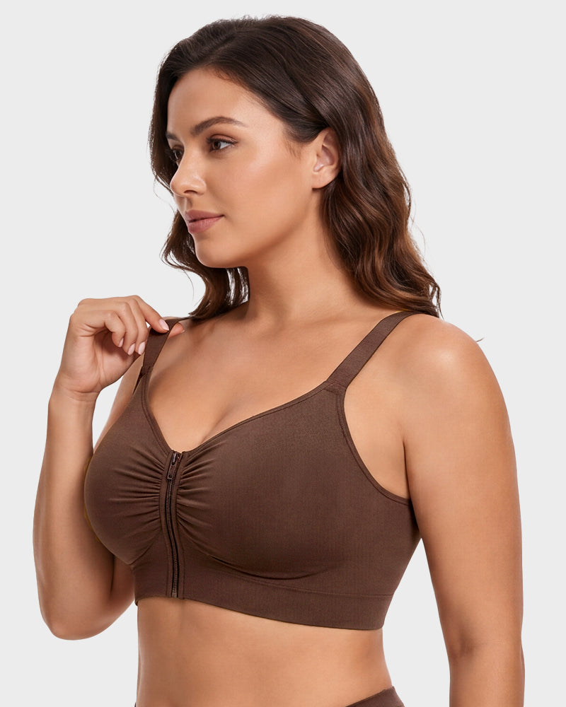 Front Zip No-Wire Support Bra