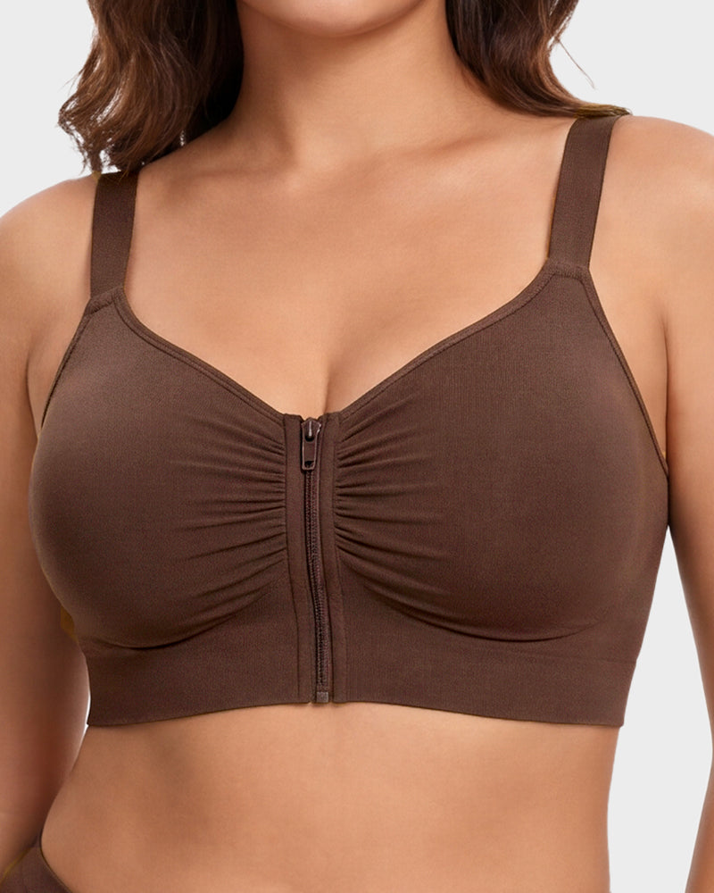Front Zip No-Wire Support Bra