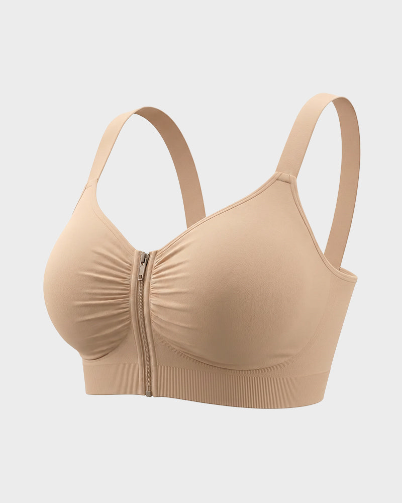 Front Zip No-Wire Support Bra