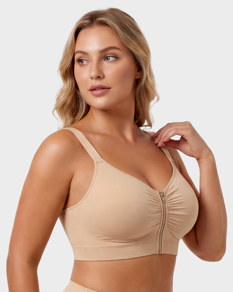 Front Zip No-Wire Support Bra
