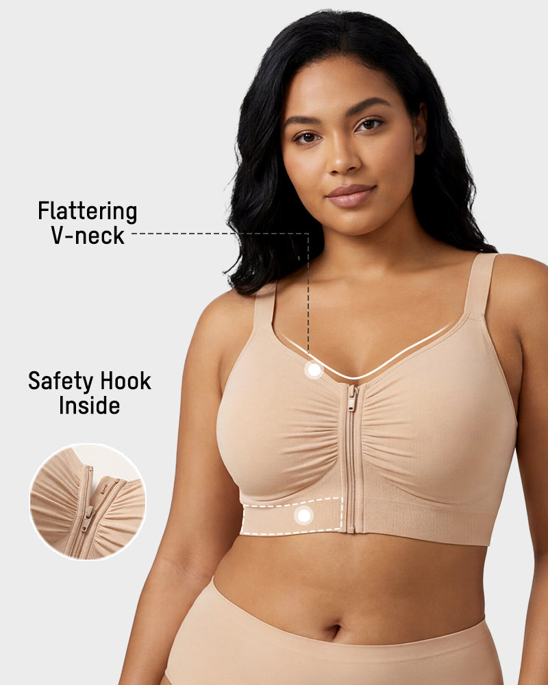 Front Zip No-Wire Support Bra