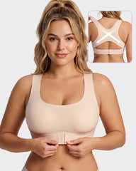 Front Closure Cross-Back Wireless Posture Bra