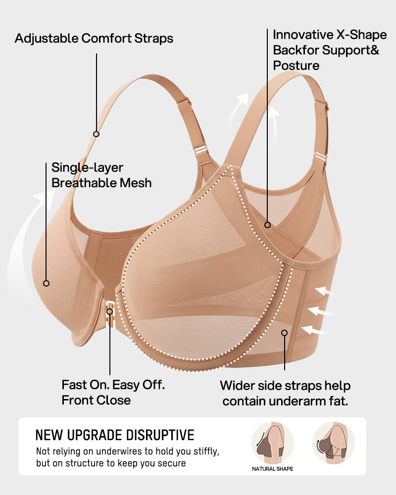 Front Closure Mesh Support Bra