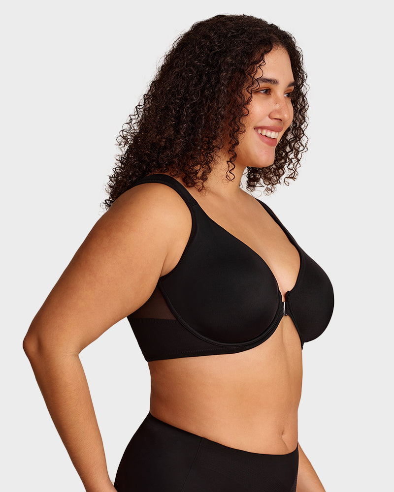 Front Closure Underwire Unlined Back Support Plunge Bra