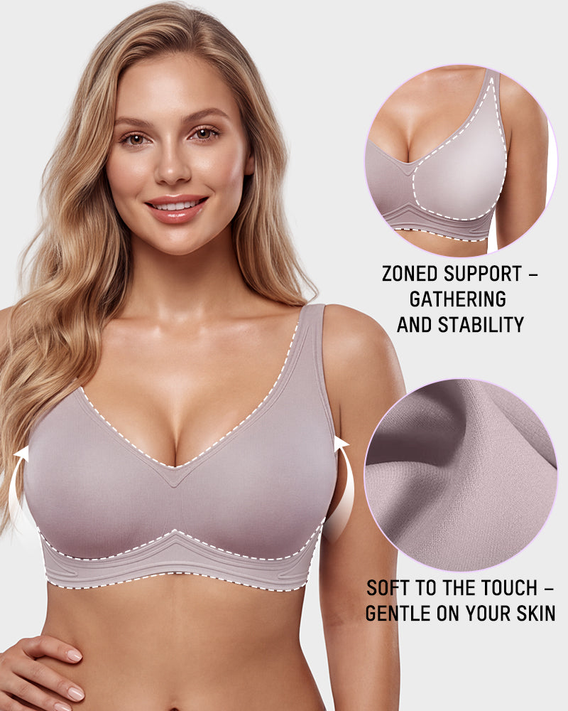 Full-Coverage Wireless V-Neck Support Bra