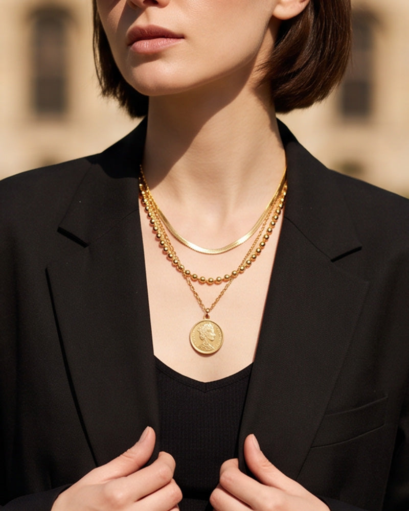 Gold-Plated Layered Pendant Necklace