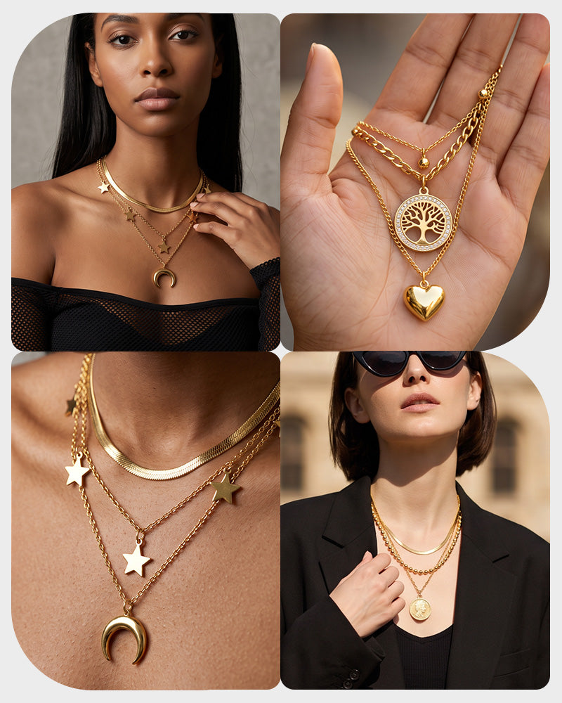 Gold-Plated Layered Pendant Necklace