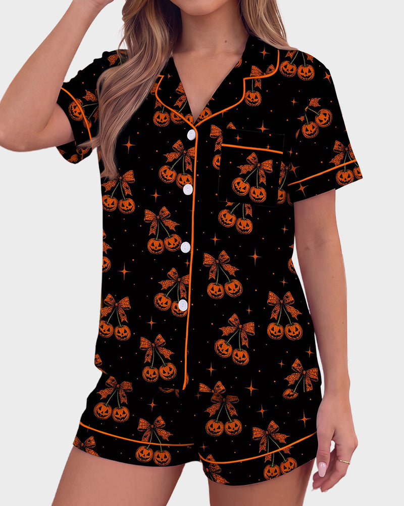 Halloween Cartoon 2-Piece Short-Sleeve Pajama Set