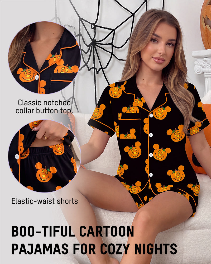 Halloween Cartoon 2-Piece Short-Sleeve Pajama Set