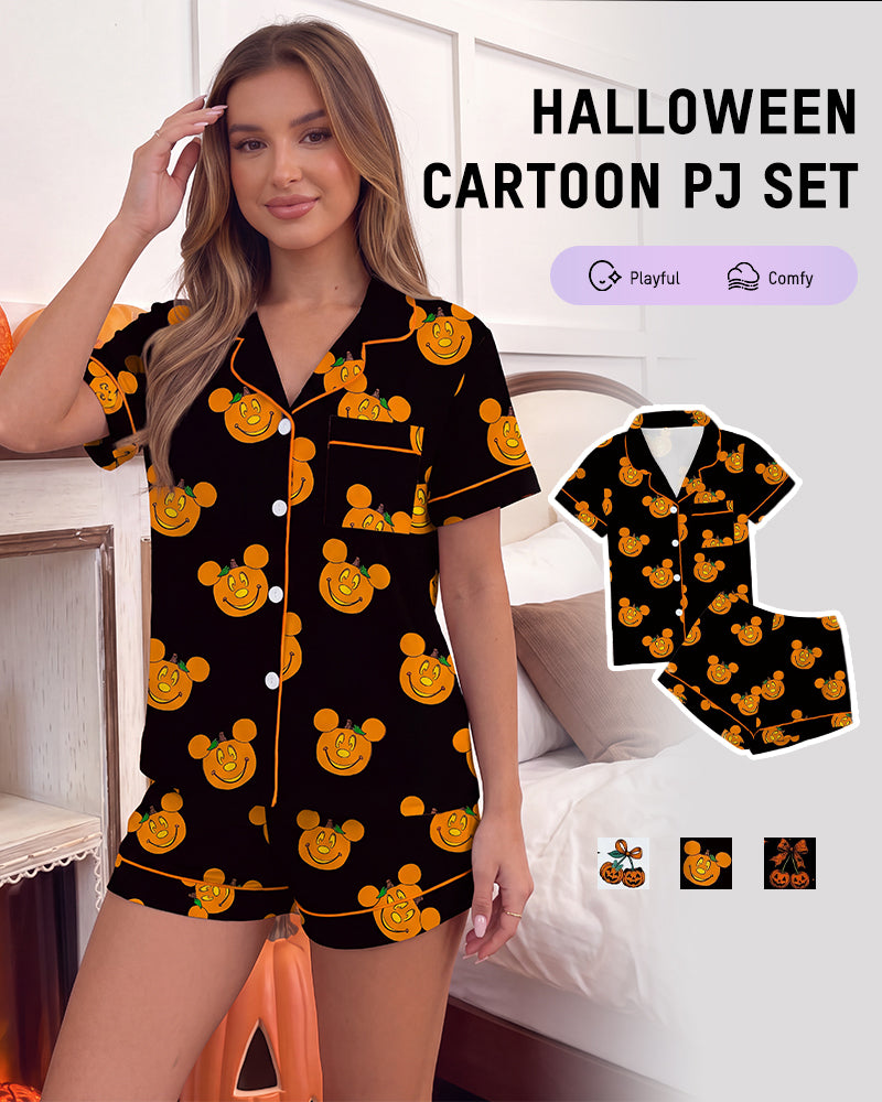 Halloween Cartoon 2-Piece Short-Sleeve Pajama Set