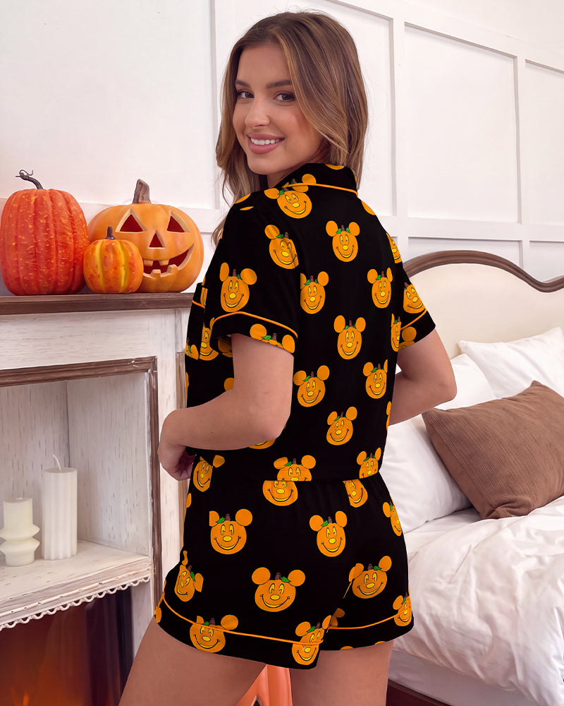 Halloween Cartoon 2-Piece Short-Sleeve Pajama Set