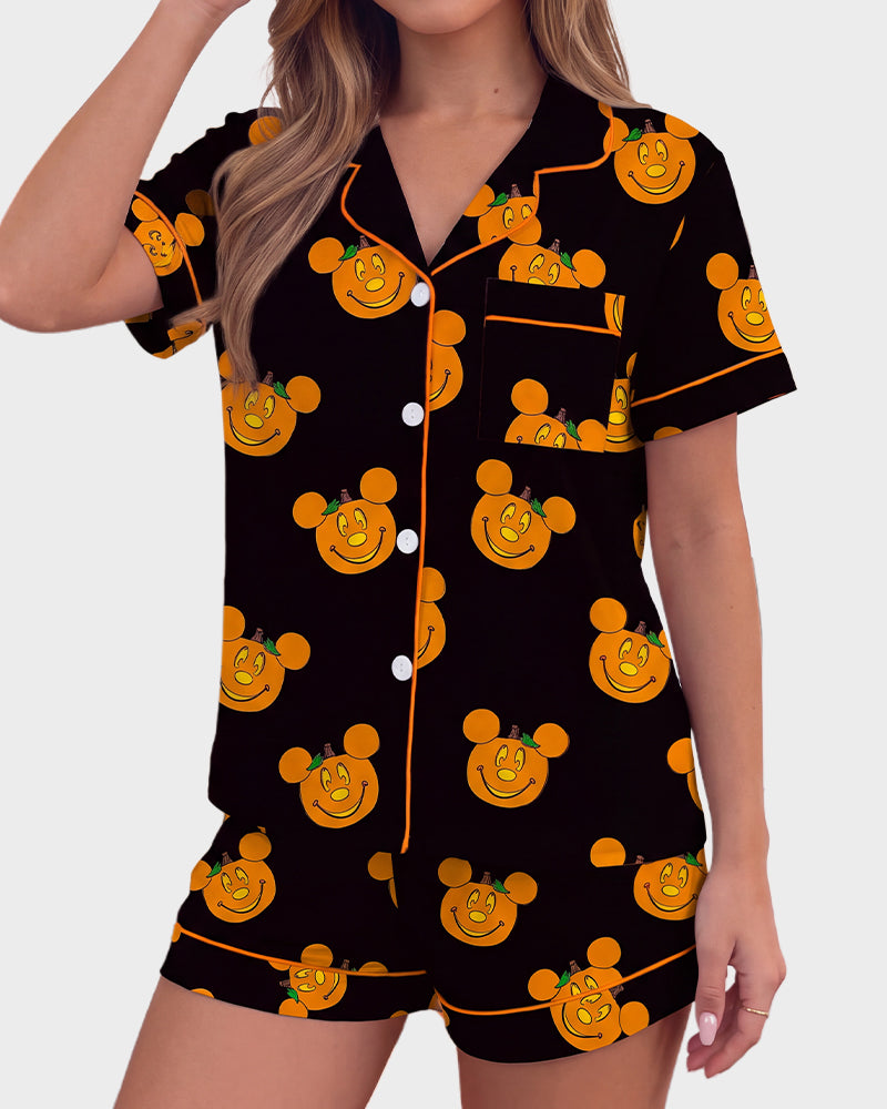 Halloween Cartoon 2-Piece Short-Sleeve Pajama Set