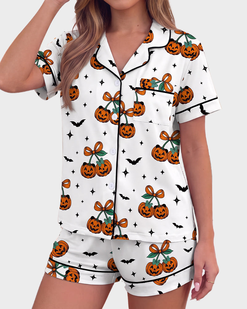 Halloween Cartoon 2-Piece Short-Sleeve Pajama Set