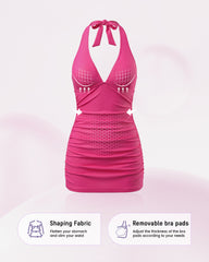 Halter V-Neck Tummy Control Swim Dress – 2-Piece Set