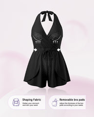 Halter V-Neck Tummy Control Swim Romper Set