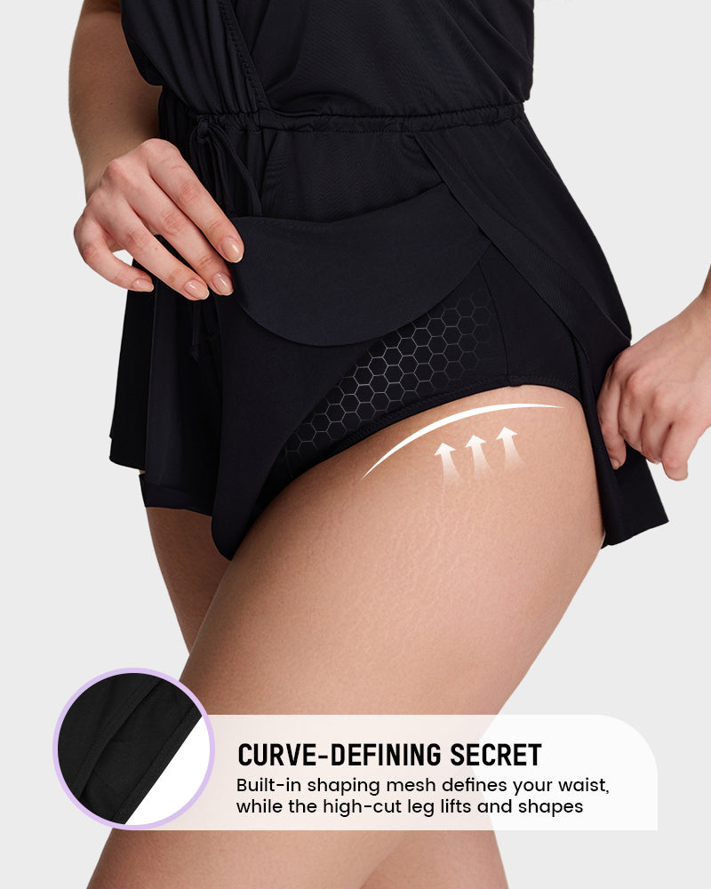 Halter V-Neck Tummy Control Swim Romper Set