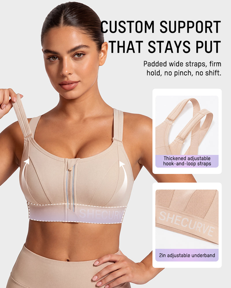 High-Impact Adjustable Zip-Front Sports Bra