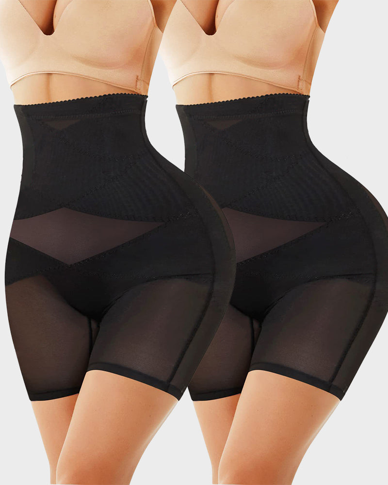 High-Waist Mesh Tummy Control Shapewear Shorts