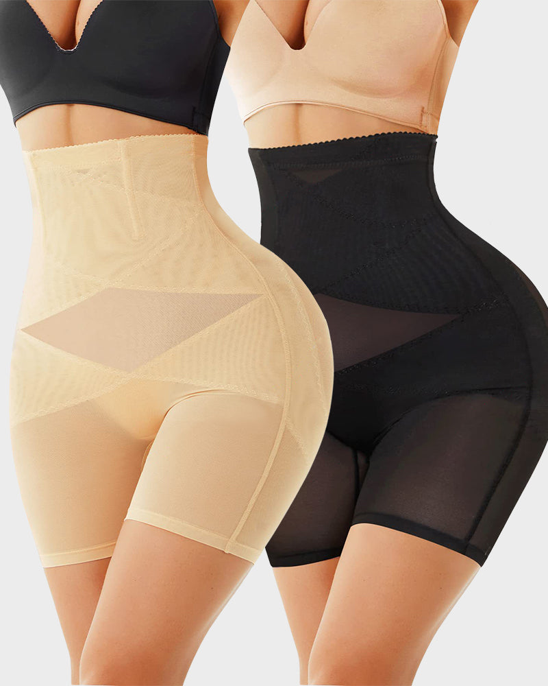 High-Waist Mesh Tummy Control Shapewear Shorts