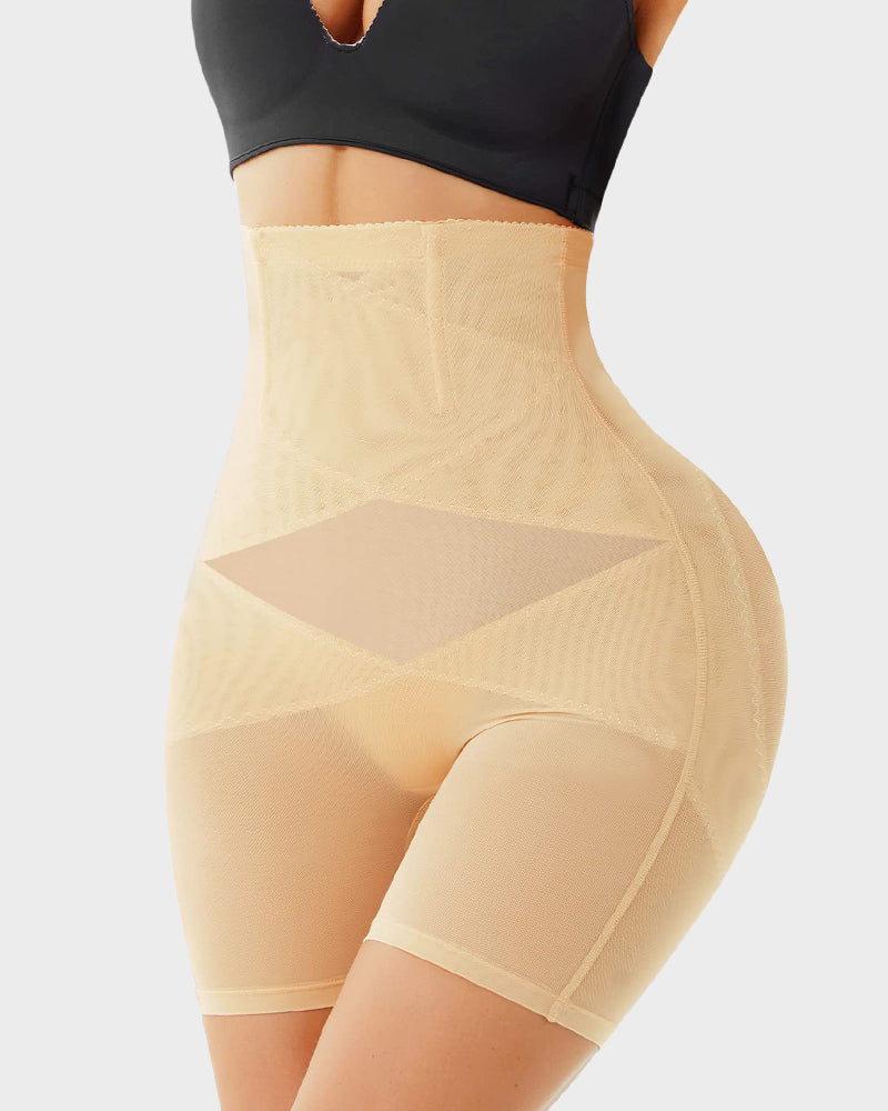 High-Waist Mesh Tummy Control Shapewear Shorts