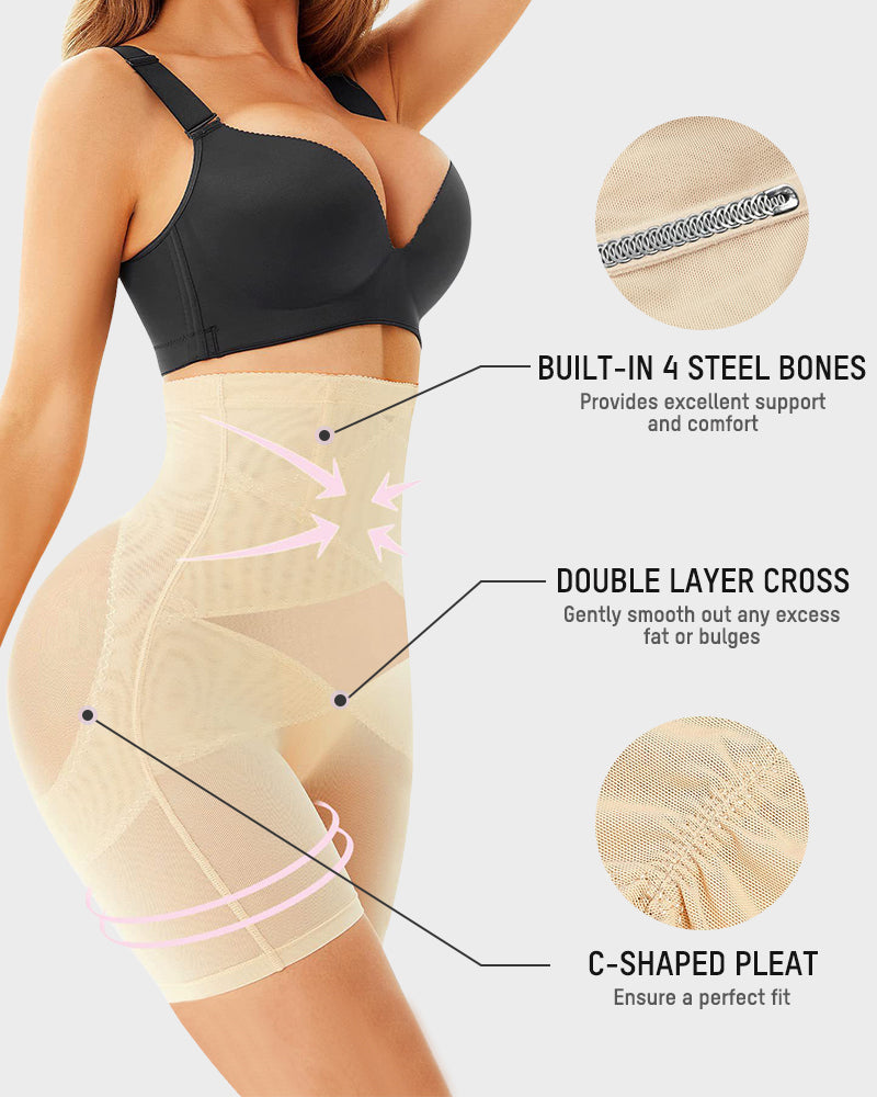 High-Waist Mesh Tummy Control Shapewear Shorts
