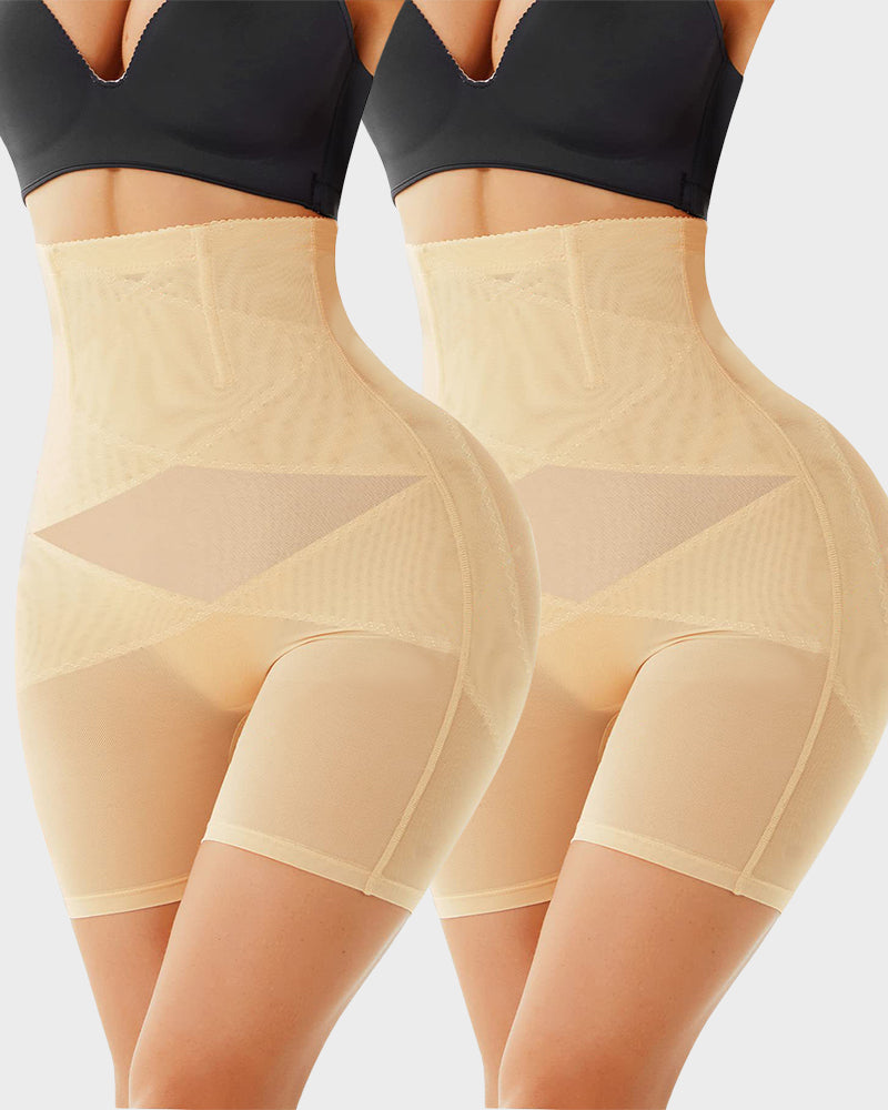 High-Waist Mesh Tummy Control Shapewear Shorts