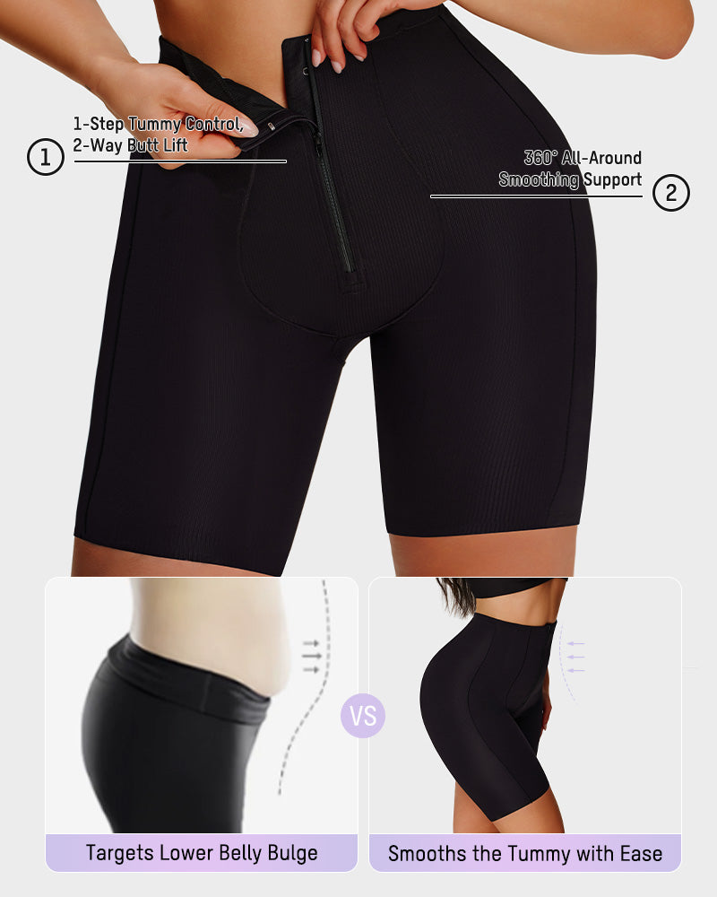 High-Waist Zip-Up Tummy Control Shaping Shorts