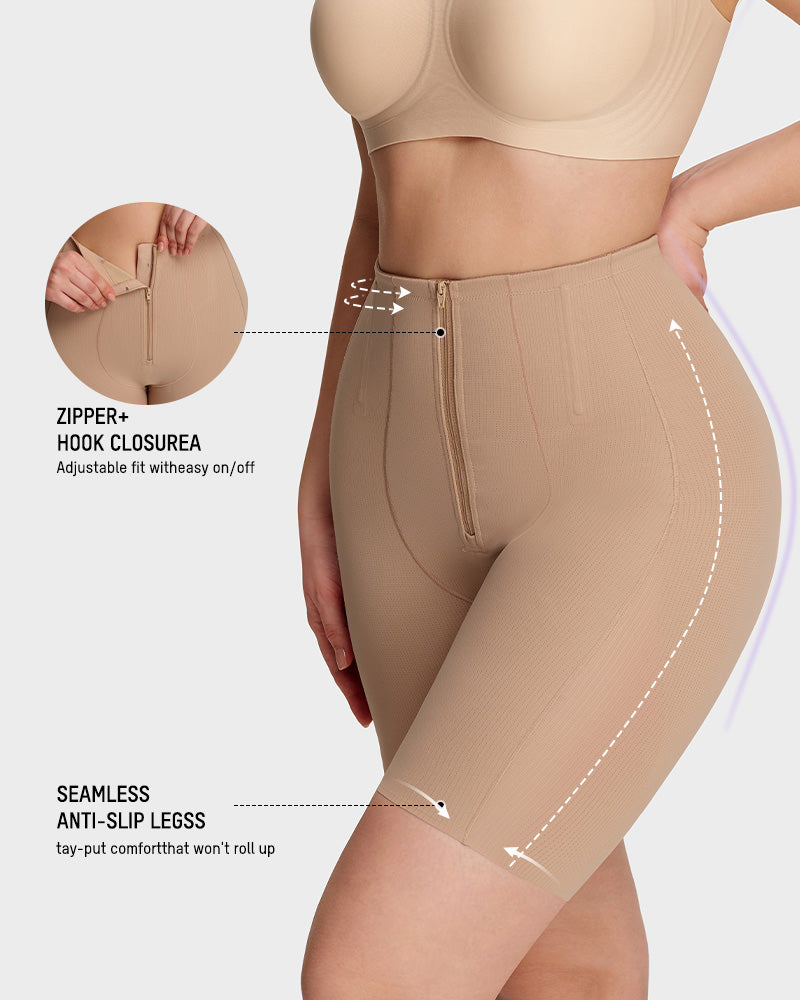High-Waist Zip-Up Tummy Control Shaping Shorts