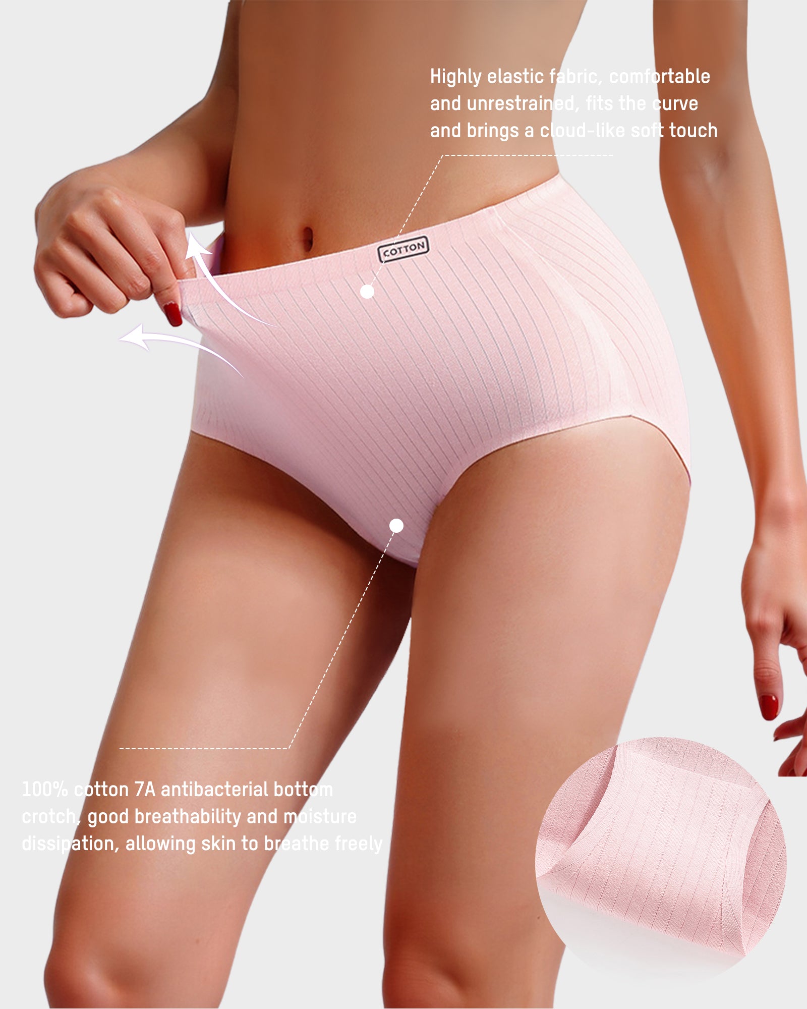 High-Waisted Cotton Seamless Lifting Briefs(4 Pack)