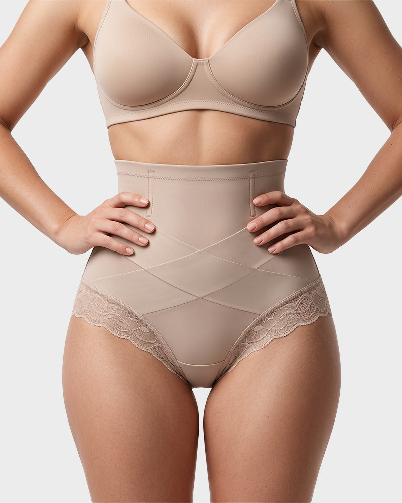 High-Waisted Crisscross Tummy-Control Butt-Lift Briefs(3 Pack)