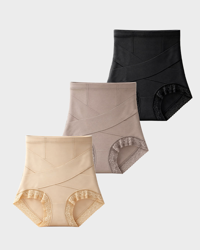 High-Waisted Crisscross Tummy-Control Butt-Lift Briefs(3 Pack)