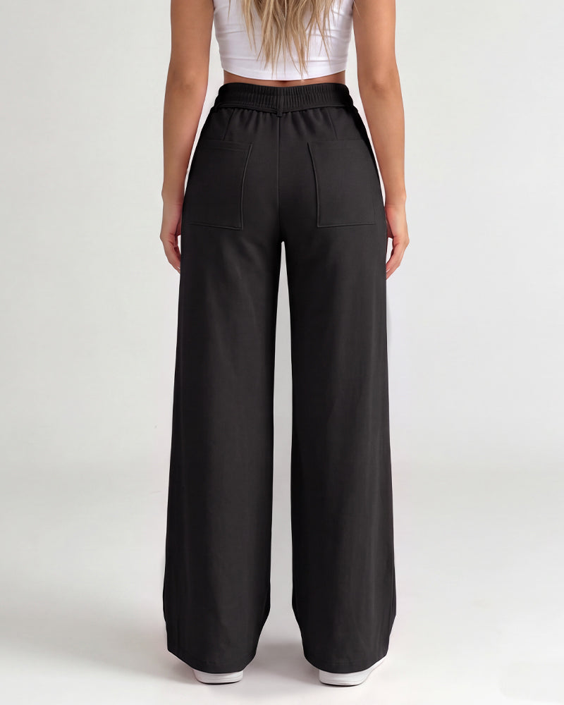 High-Waisted Drawstring Wide-Leg Pants