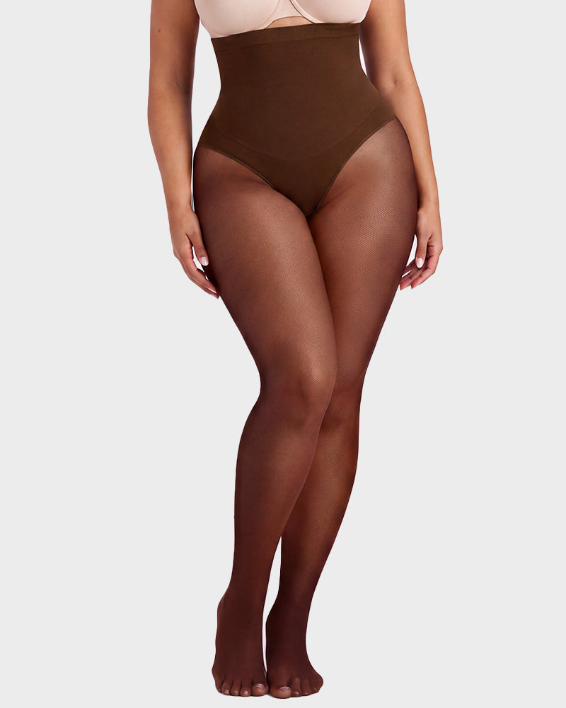 High-Waisted Floral Lace Shaping Tights