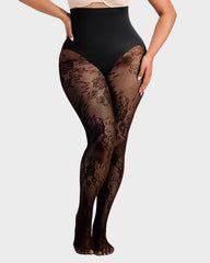 High-Waisted Floral Lace Shaping Tights