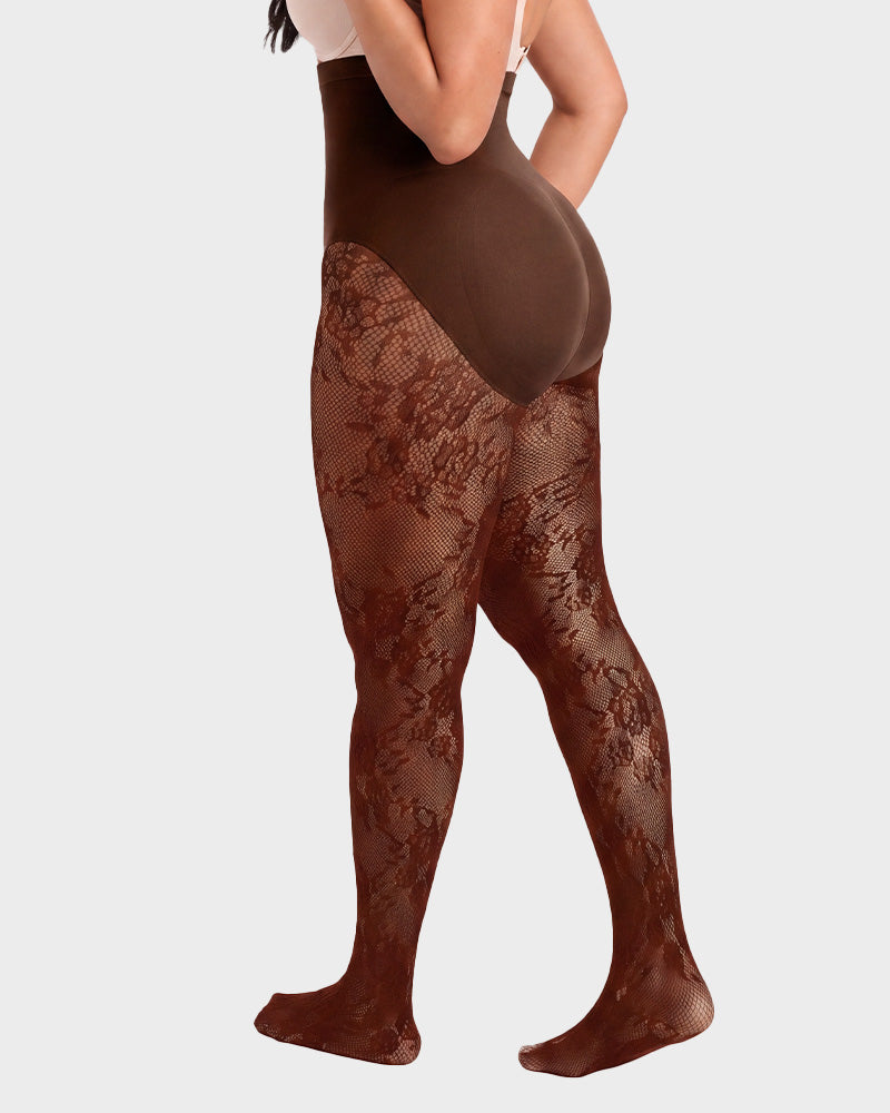 High-Waisted Floral Lace Shaping Tights