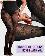 High-Waisted Floral Lace Shaping Tights