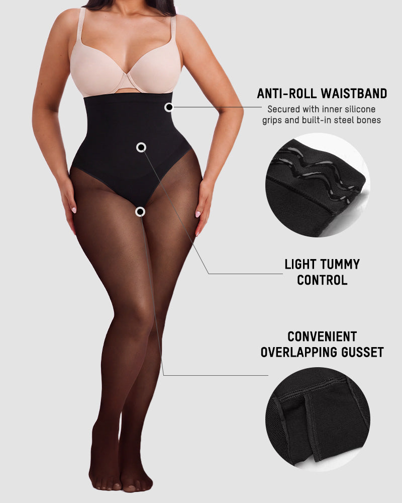 High-Waisted Floral Lace Shaping Tights