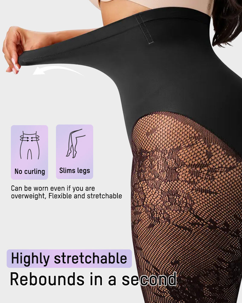 High-Waisted Floral Lace Shaping Tights