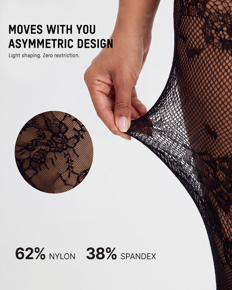 High-Waisted Floral Lace Shaping Tights